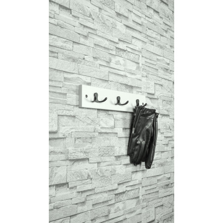 Patère murale MDF blanc 6 crochets noirs L350 mm