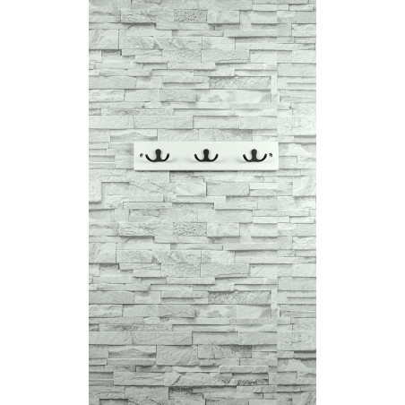 Patère murale MDF blanc 6 crochets noirs L350 mm