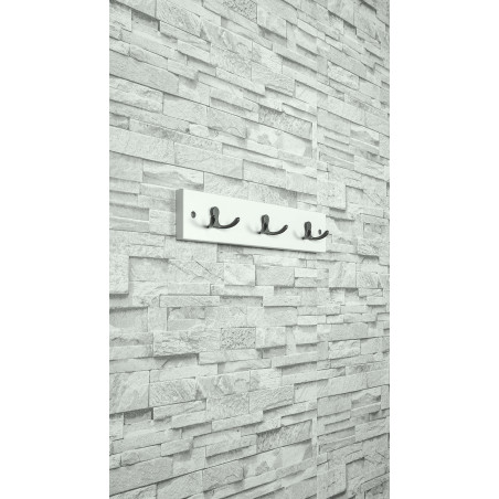 Patère murale MDF blanc 6 crochets noirs L350 mm