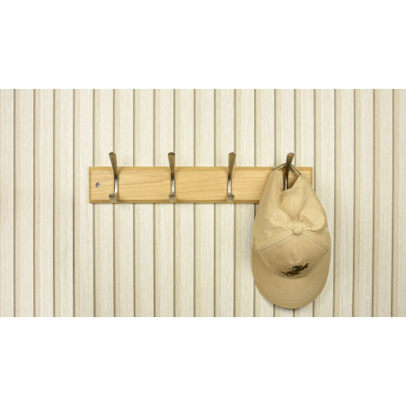 Patère chêne 4 têtes et 4 crochets nickelés L450 mm