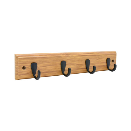 Patère bambou 4 crochets zamak noir L350 mm