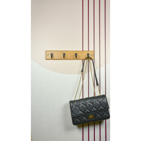 Patère bambou 4 crochets zamak noir L350 mm