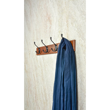 Patère noyer 4 têtes et 8 crochets zamak noir L450 mm