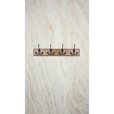 Patère noyer 4 têtes et 8 crochets zamak noir L450 mm