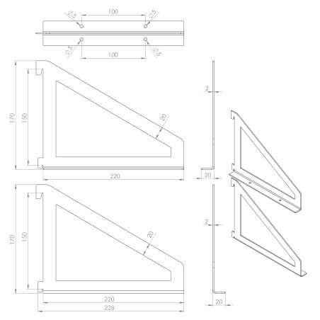 Lot de 2 consoles Déco acier blanc pour crémaillère P220 mm