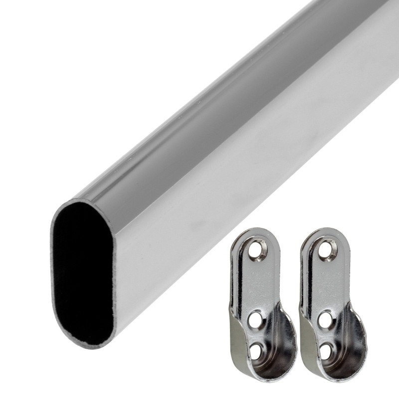 Kit barre de penderie extensible chromée oval 30x15 mm 600-1000 mm
