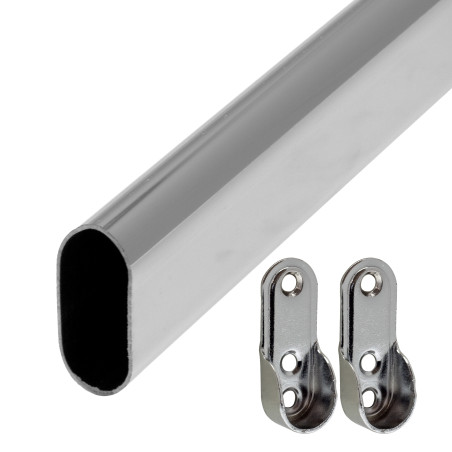 Kit barre de penderie extensible chromée oval 30x15 mm 600-1000 mm