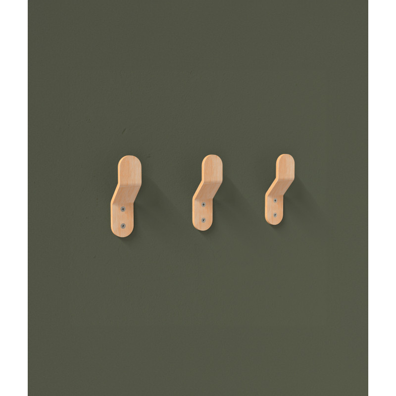 Lot de 3 patères Quad à fixer hêtre multiplis 1 tête 40x40 mm