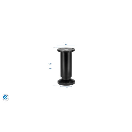 Pied de meuble réglable aluminium noir Ø38 mm H120 mm