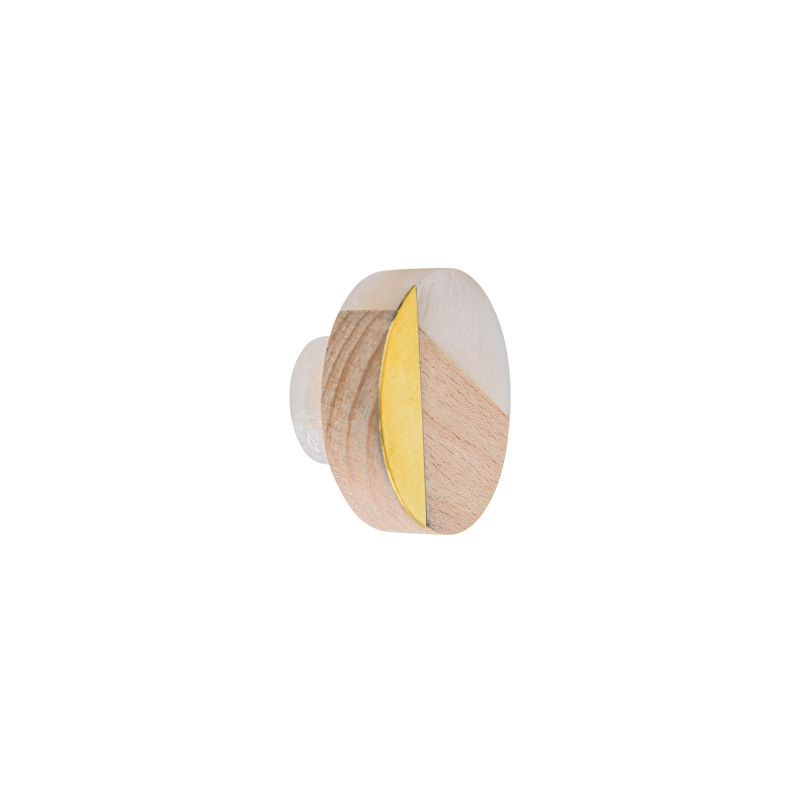 Bouton rond bois et laiton poli nacré Ø38 mm P22 mm