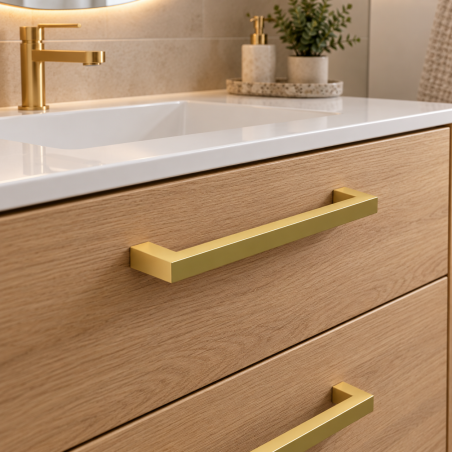 Meuble vasque en chêne et laiton