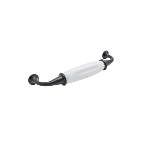 Poignée de meuble porcelaine et acier noir mat entraxe 128 mm