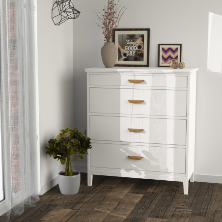Commande blanche avec poignée de tiroir en bois brut