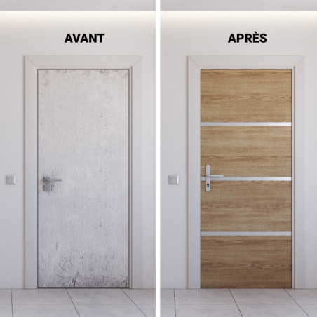 Kit rénovation porte décor chêne et profilés gris alu