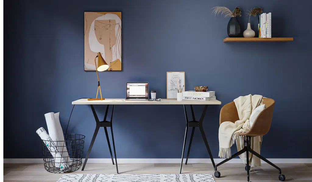 Bureau tréteau métal noir avec plateau en verre