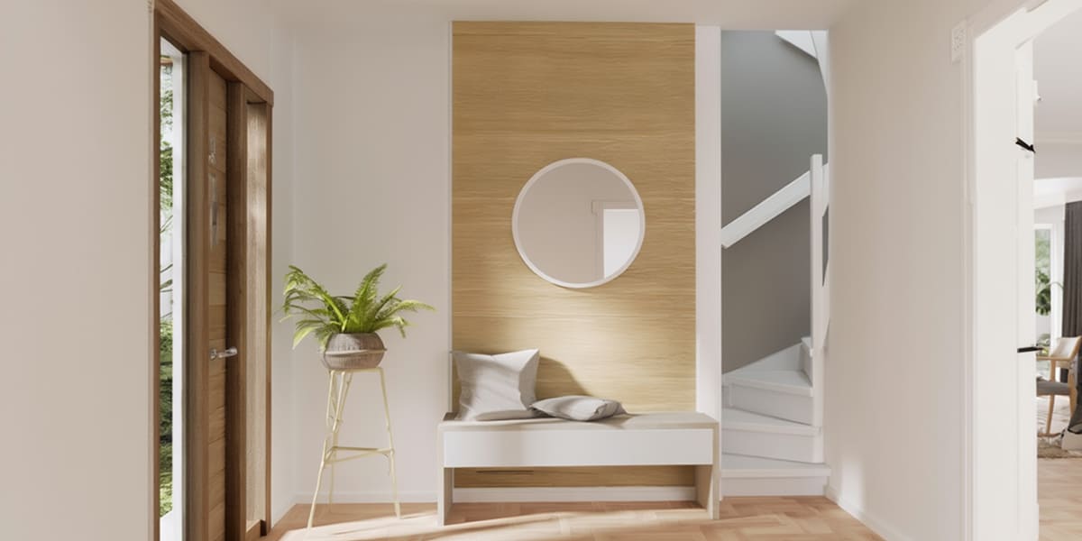 Crédence bois clair entrée