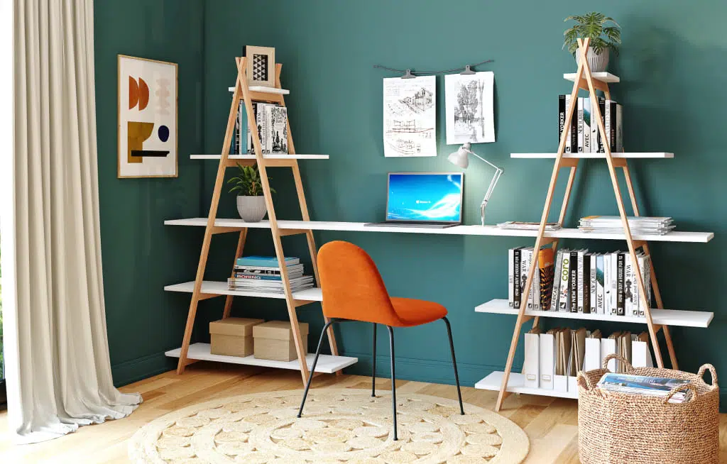 Echelle en bois avec bureau et étagère