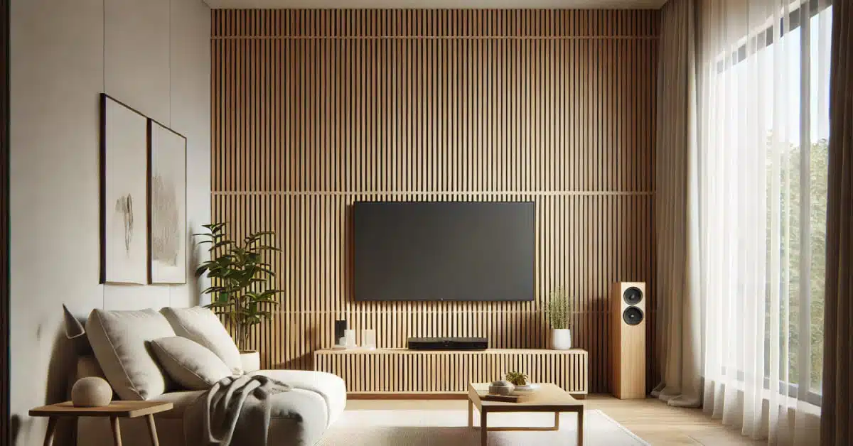 habillage bois tasseaux derrière meuble TV