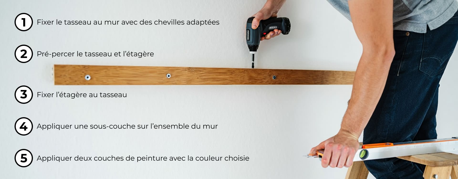 Installation d'un tasseau sur le mur