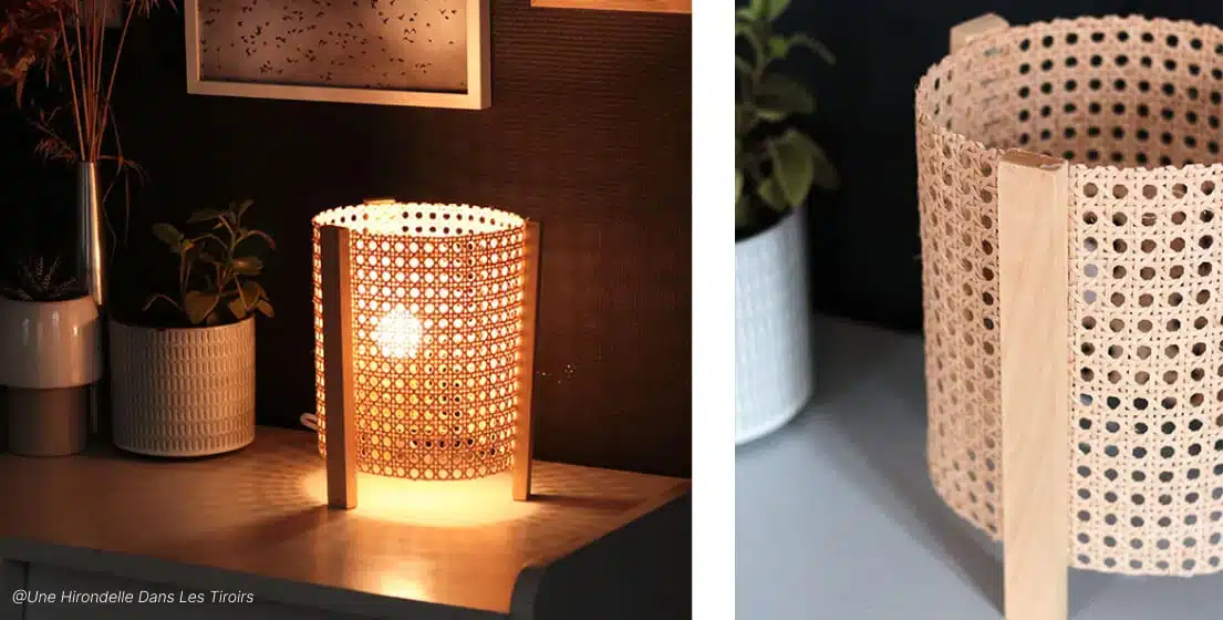 Luminaire abat jour cannage