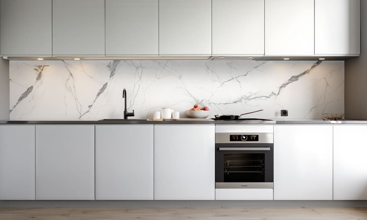 Plaque composite pour cuisine marbre blanc