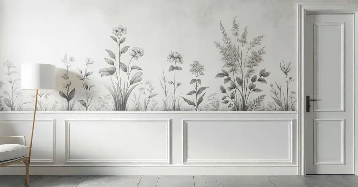 Mur avec des moulures en bois peintes
