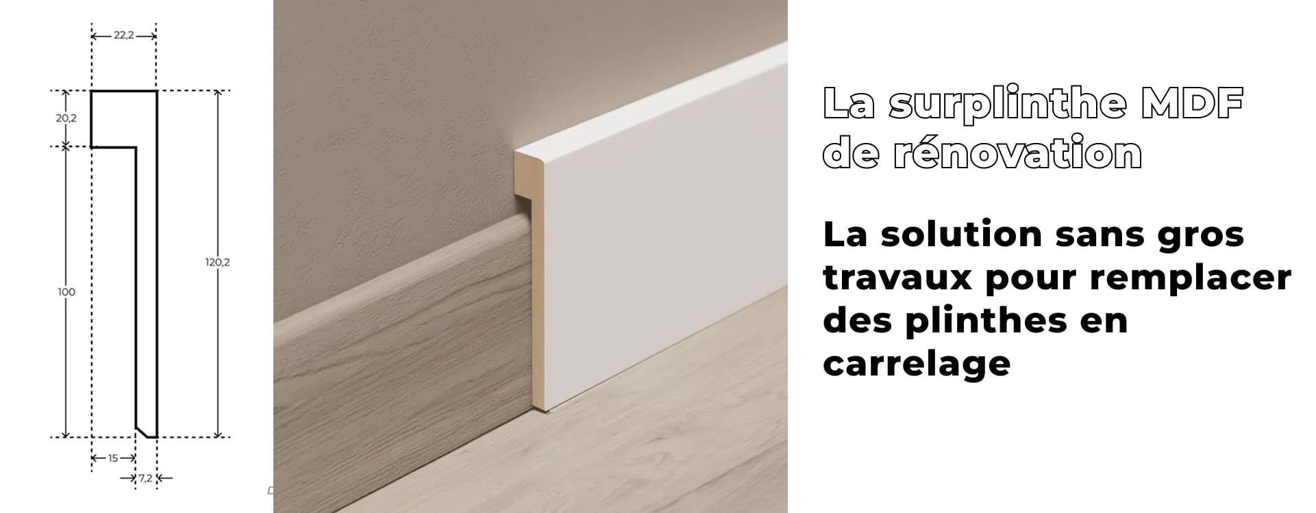 Surplinthe en MDF pour rénovation des plinthes en carrelage