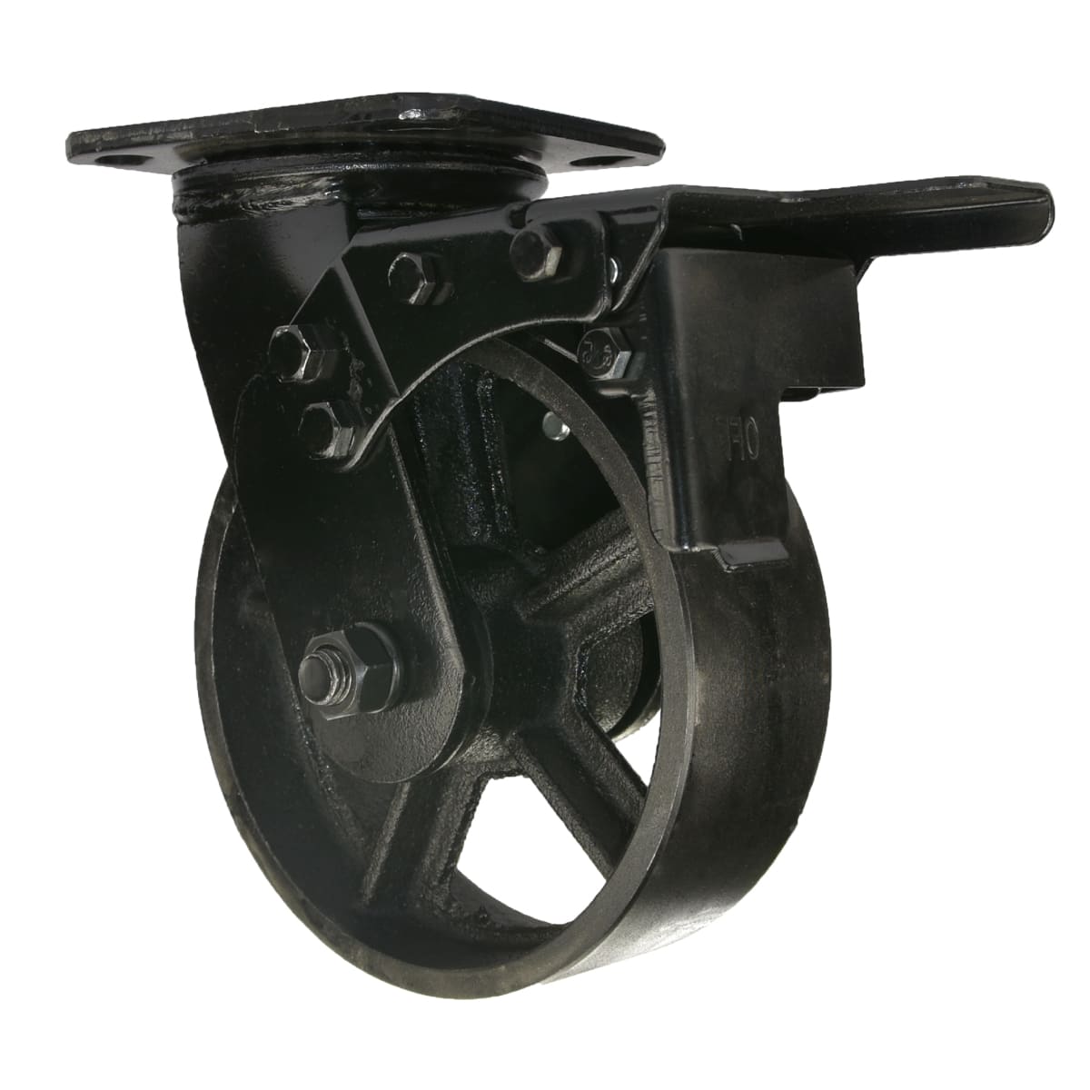 Roulette industrielle vintage fixe en fonte de diamètre 100 mm