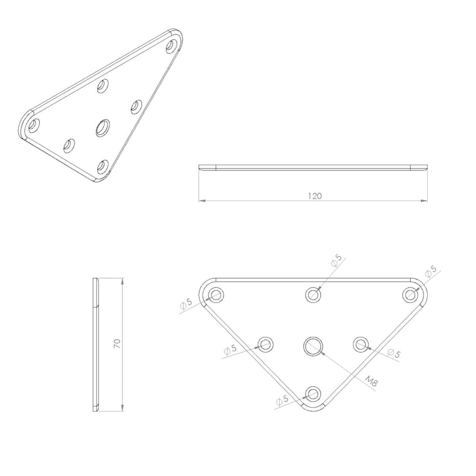 Platine de fixation triangle pied de table dimensions